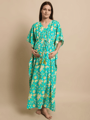 Sky Blue Floral Printed Maternity Kaftan Nighty