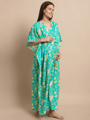 Sky Blue Floral Printed Maternity Kaftan Nighty