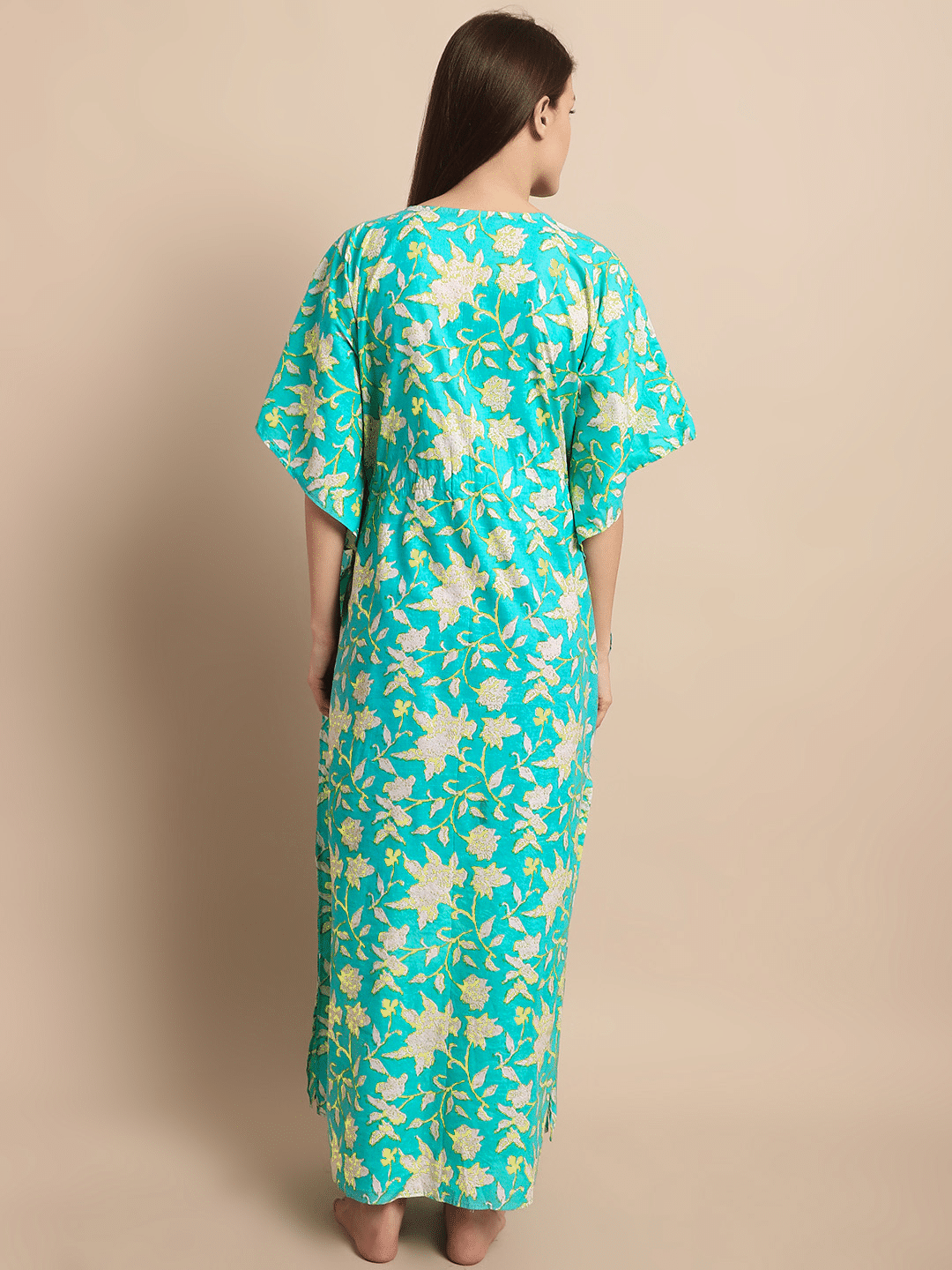 Sky Blue Floral Printed Maternity Kaftan Nighty