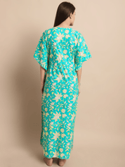 Sky Blue Floral Printed Maternity Kaftan Nighty