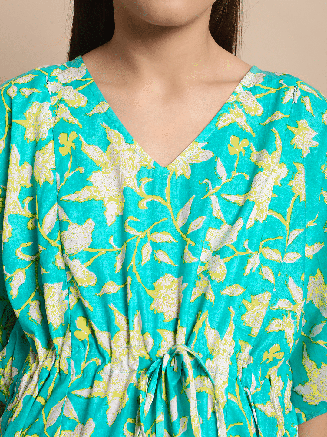 Sky Blue Floral Printed Maternity Kaftan Nighty