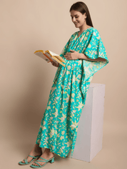 Sky Blue Floral Printed Maternity Kaftan Nighty