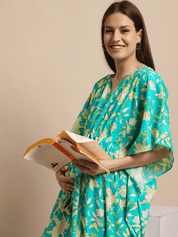 Sky Blue Floral Printed Maternity Kaftan Nighty