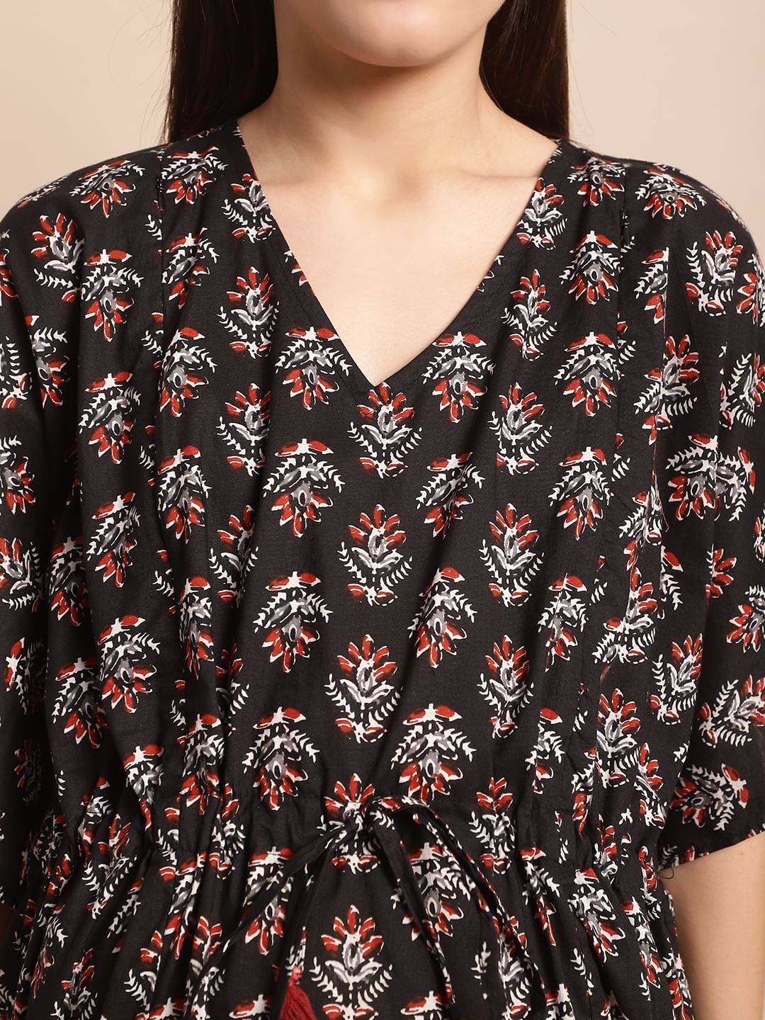 Black Floral Printed Maternity Kaftan Nighty