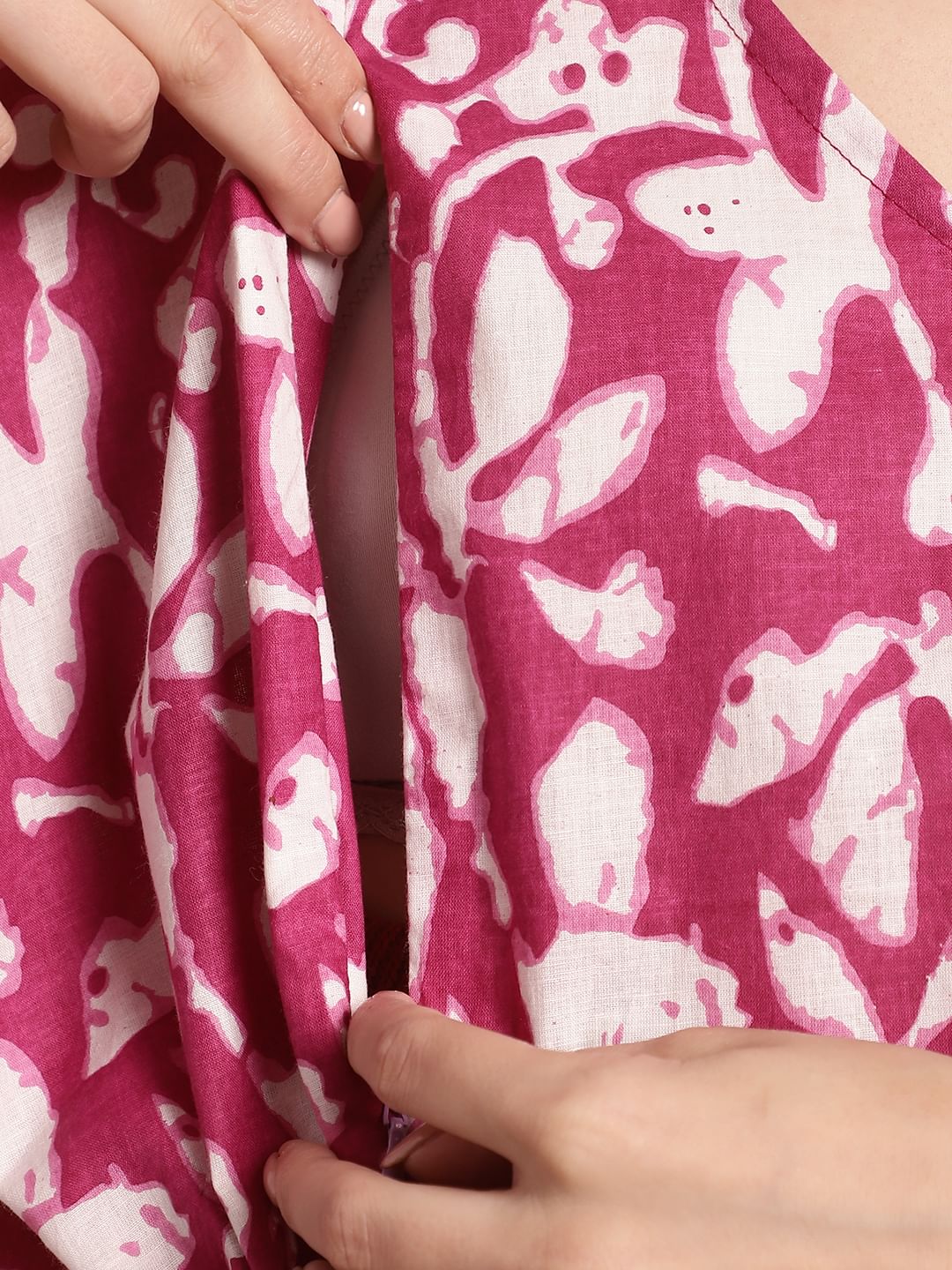 Pink Floral Printed Maternity Kaftan Nighty