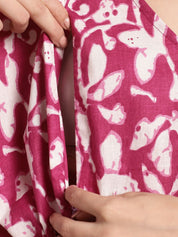 Pink Floral Printed Maternity Kaftan Nighty
