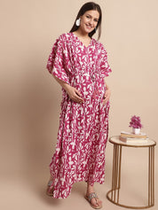Pink Floral Printed Maternity Kaftan Nighty