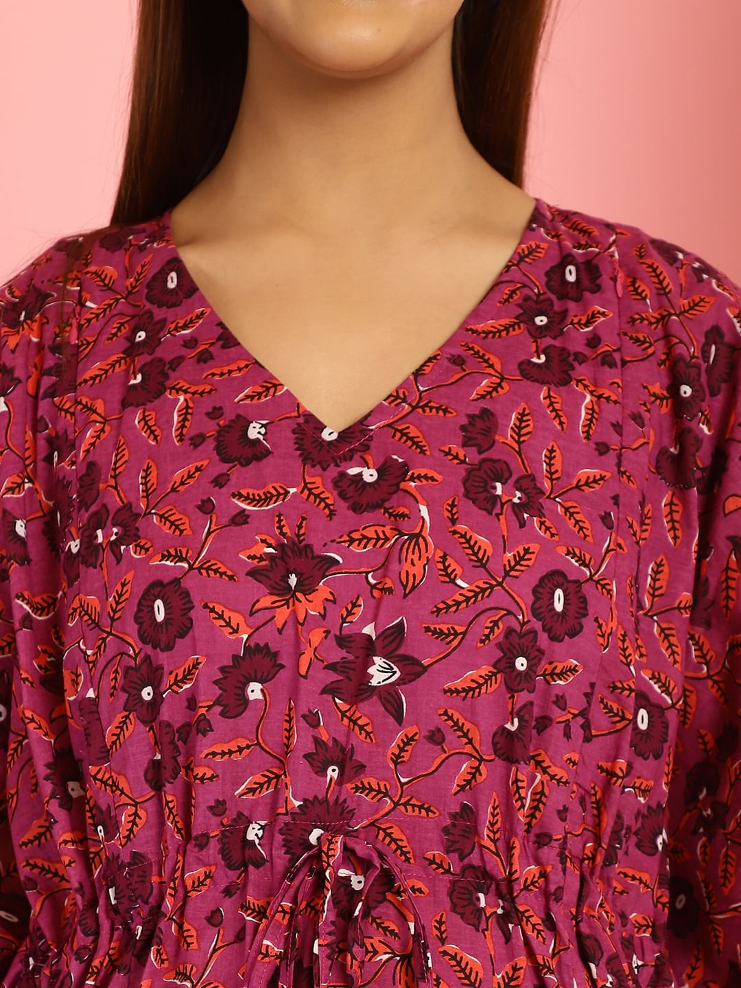 Cotton Floral Purple Maternity Feeding Kaftan