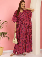 Cotton Floral Purple Maternity Feeding Kaftan