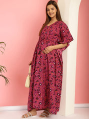 Cotton Floral Purple Maternity Feeding Kaftan