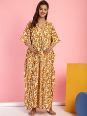 Cotton Floral Mustard Maternity Feeding Kaftan
