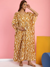Cotton Floral Mustard Maternity Feeding Kaftan
