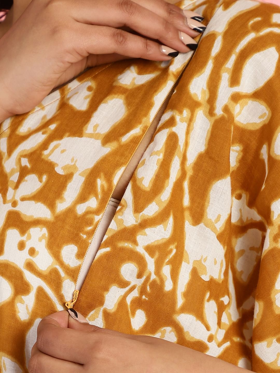 Cotton Floral Mustard Maternity Feeding Kaftan