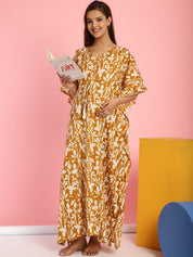 Cotton Floral Mustard Maternity Feeding Kaftan