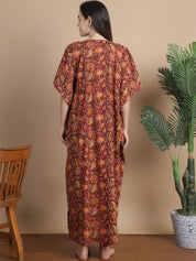 Brown Floral Cotton Maternity Kaftan
