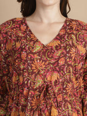 Brown Floral Cotton Maternity Kaftan