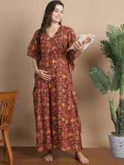 Brown Floral Cotton Maternity Kaftan