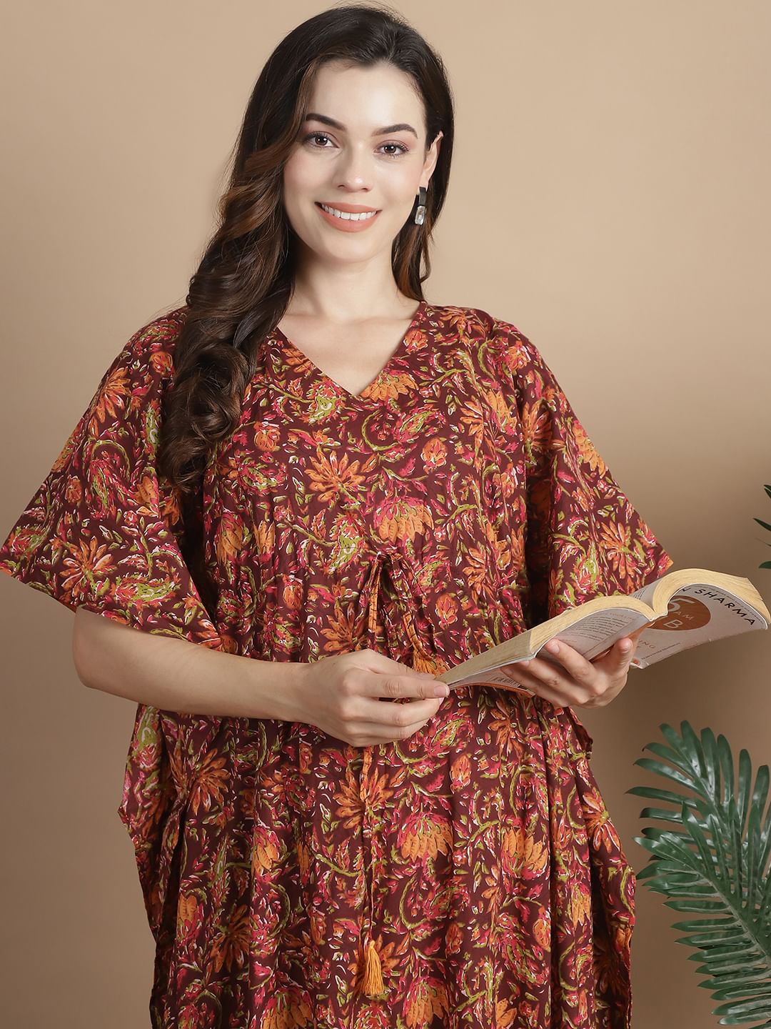 Brown Floral Cotton Maternity Kaftan