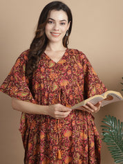 Brown Floral Cotton Maternity Kaftan