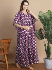 Purple Floral Cotton Maternity Kaftan