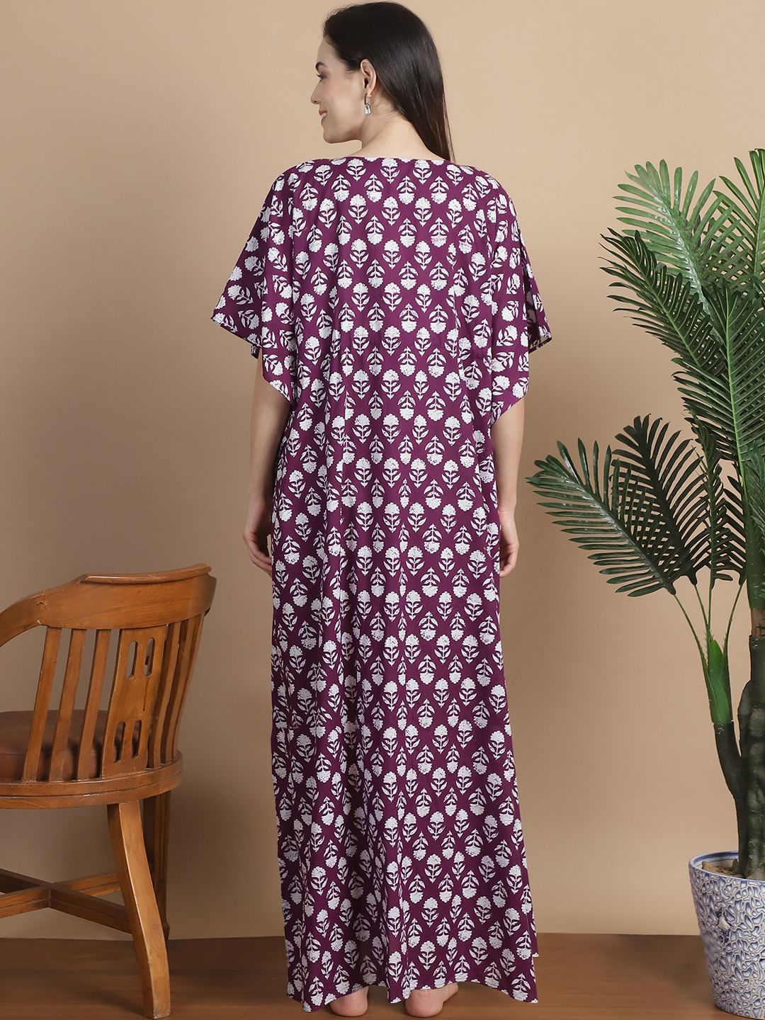 Purple Floral Cotton Maternity Kaftan