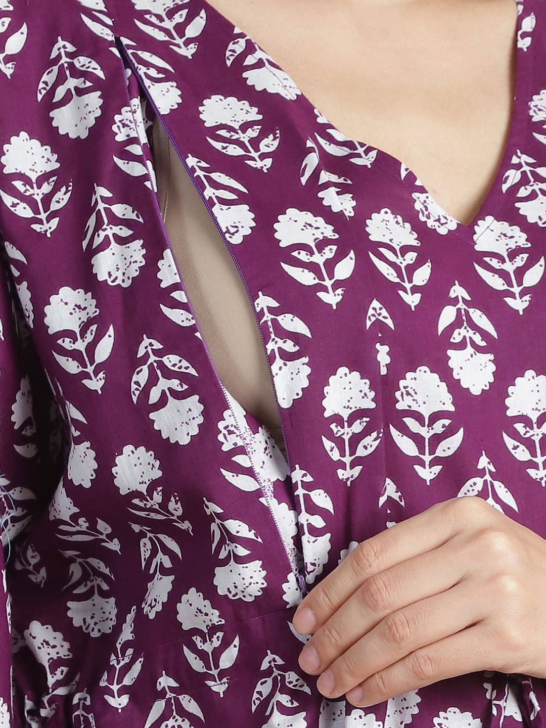 Purple Floral Cotton Maternity Kaftan