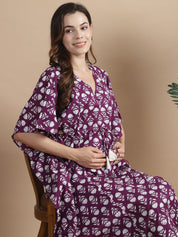 Purple Floral Cotton Maternity Kaftan
