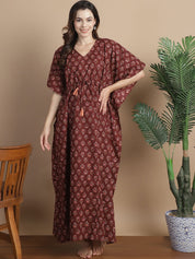 Brown Floral Cotton Maternity Kaftan