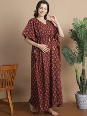 Brown Floral Cotton Maternity Kaftan