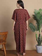 Brown Floral Cotton Maternity Kaftan