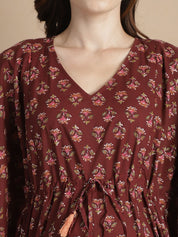 Brown Floral Cotton Maternity Kaftan