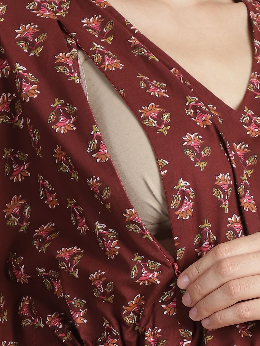 Brown Floral Cotton Maternity Kaftan