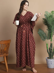 Brown Floral Cotton Maternity Kaftan
