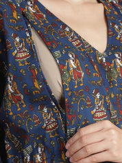 Navy Blue Ethnic Cotton Maternity Kaftan
