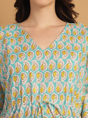 Sky Blue Printed Cotton Maternity Kaftan Nighty