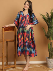 Multi Color Abstract Print Cotton Maternity Kaftan Nighty