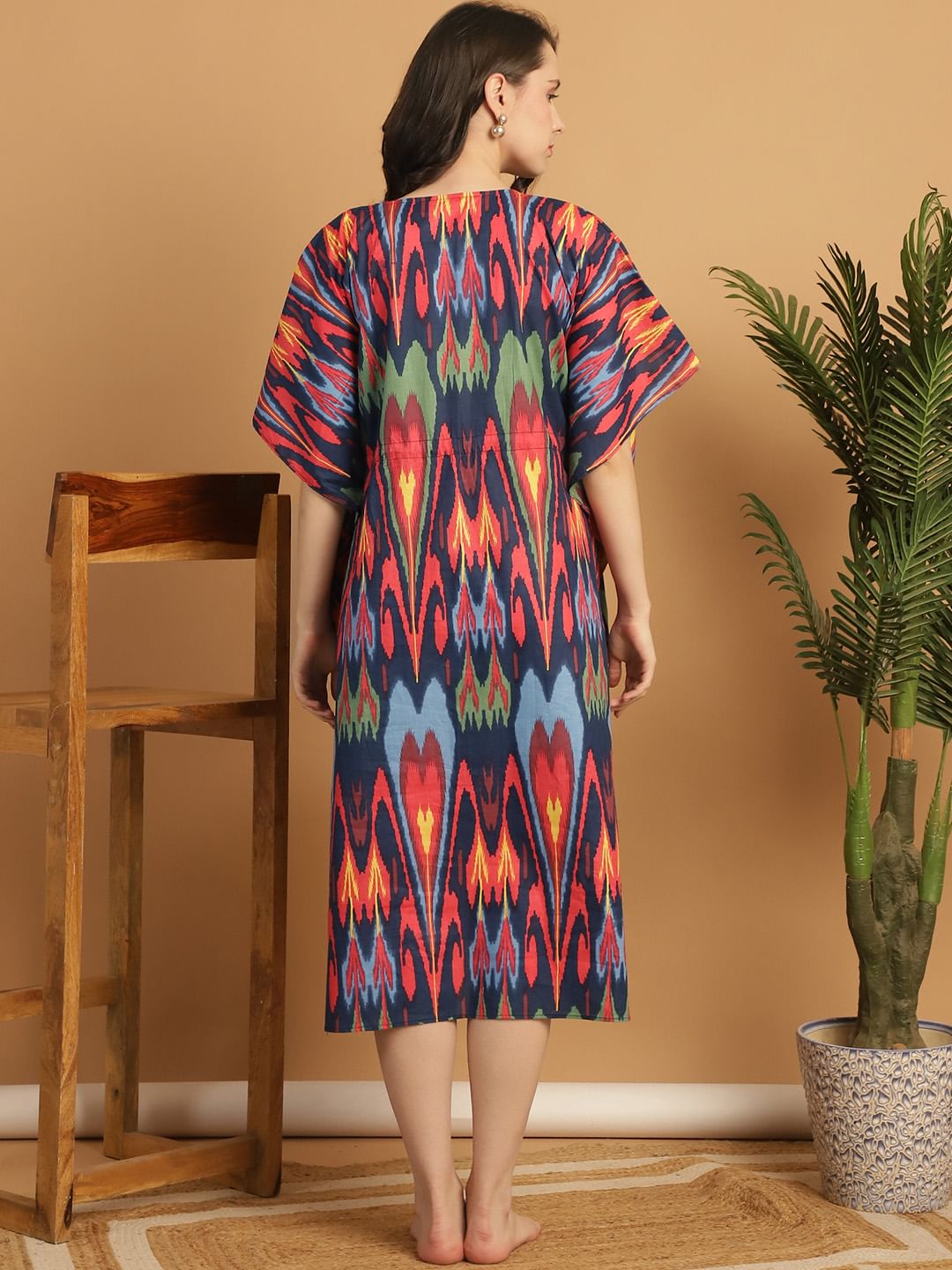 Multi Color Abstract Print Cotton Maternity Kaftan Nighty