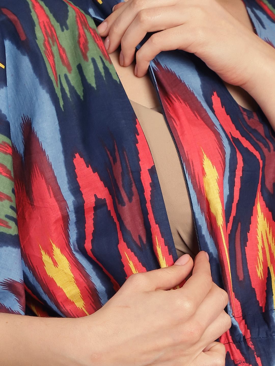 Multi Color Abstract Print Cotton Maternity Kaftan Nighty