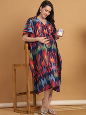 Multi Color Abstract Print Cotton Maternity Kaftan Nighty
