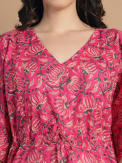 Pink Floral Print Cotton Maternity Kaftan Nighty