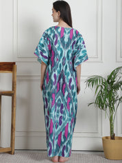 Abstract Print Sea Green Cotton Maternity Kaftan Nighty