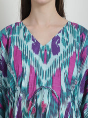 Abstract Print Sea Green Cotton Maternity Kaftan Nighty
