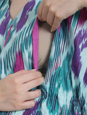 Abstract Print Sea Green Cotton Maternity Kaftan Nighty