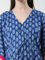 Printed Navy Blue Cotton Maternity Kaftan