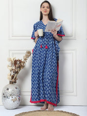 Printed Navy Blue Cotton Maternity Kaftan