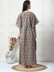 Floral Print Green Cotton Maternity Kaftan