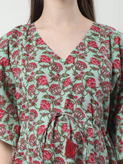 Floral Print Green Cotton Maternity Kaftan