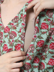 Floral Print Green Cotton Maternity Kaftan