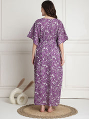 Floral Print Purple Cotton Maternity Kaftan full length