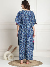 Printed Navy Blue Cotton Maternity Kaftan full length